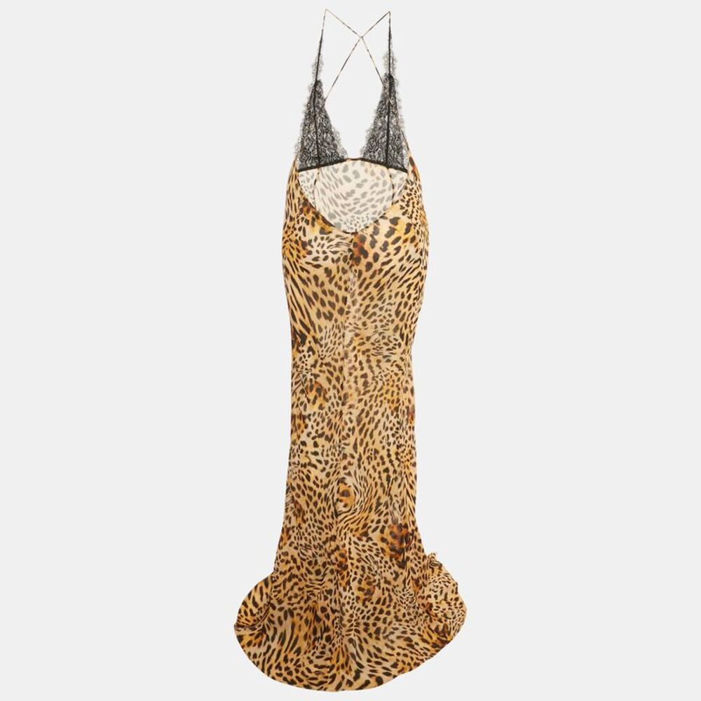 Rat & Boa Brown /black Animal Print Crepe & Lace Akima Slip Dress L - Picture 2 of 5